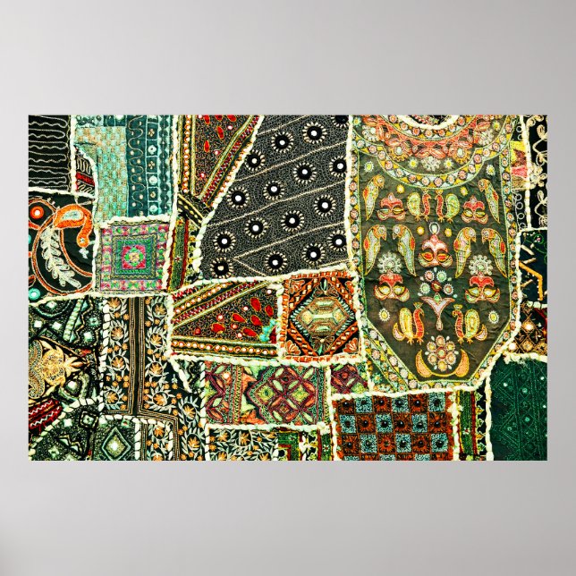 Affiche Tapis indien patchwork en Rajasthan, Asie (Devant)