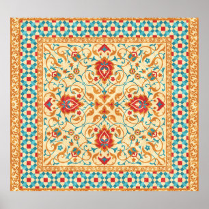 Affiche Tapis oriental, motif fleurie ornementale.