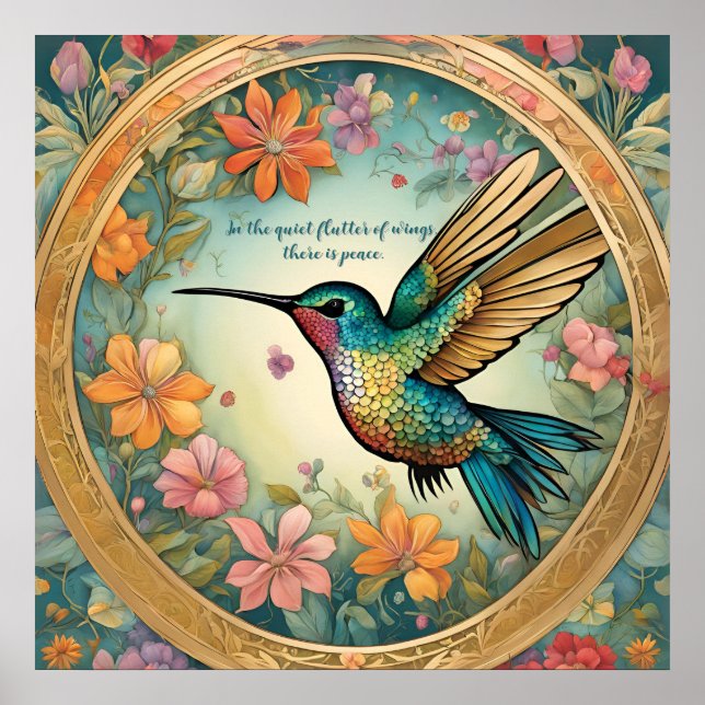 Affiche Tapis rond de 1,5 m avec motif colibri (Devant)