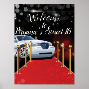 Affiche Tapis Rouge Limousine Blanche Fête Hollywood Sweet
