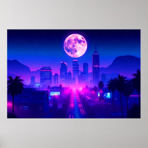 Affiche Tapis XL de zone de Synthwave de coucher de soleil