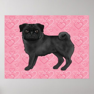 Affiche Tapisserie Chien Carlin Noir Cartoon Cœurs Amour R