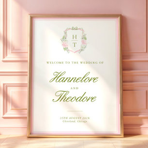 Affiche Tapisserie de fond de mariage à blason de monogram