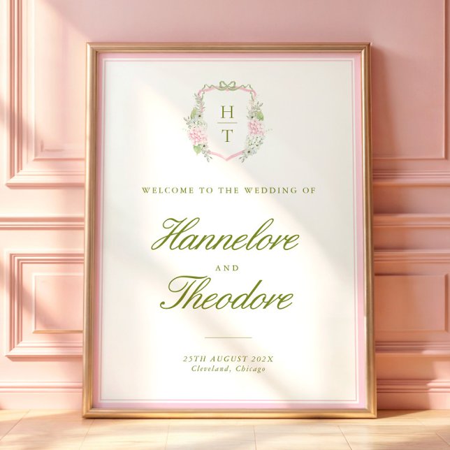 Affiche Tapisserie de fond de mariage à blason de monogram (Créateur téléchargé)