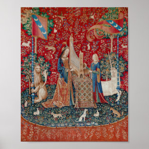 Affiche Tapisserie médiévale de la Dame à la licorne Ouïe