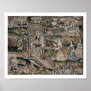 Affiche Tapisserie vintage Queen Esther Broderie violet