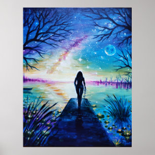 Affiche Tard dans la nuit, elle regarde le lac et le lait