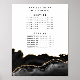 Affiche Tarif du service en marbre d'agate noir et or