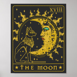 Affiche Tarot Card Crescent Moon Cleopatra And Sphynx Cat