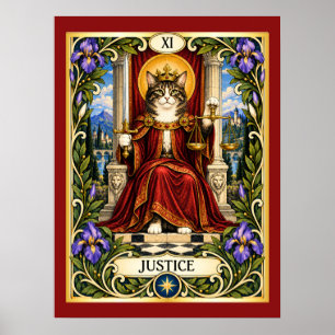 Affiche Tarot du Chat de la Justice - Équilibre et Vérité