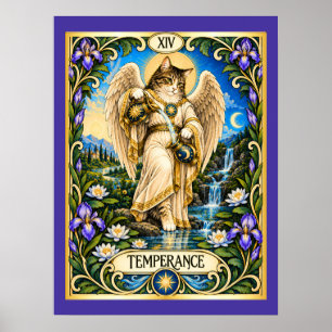 Affiche Tarot du Chat de la Tempérance - Harmonie et Équil