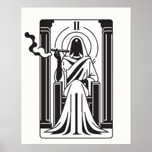 Affiche Tarot Grande Prêtresse Fumée de Cannabis Occultism