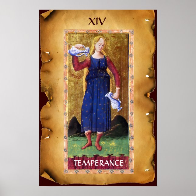 AFFICHE TAROTS DE RENAISSANCE ANTIQUE 14 / TEMPÉRANCE (Devant)