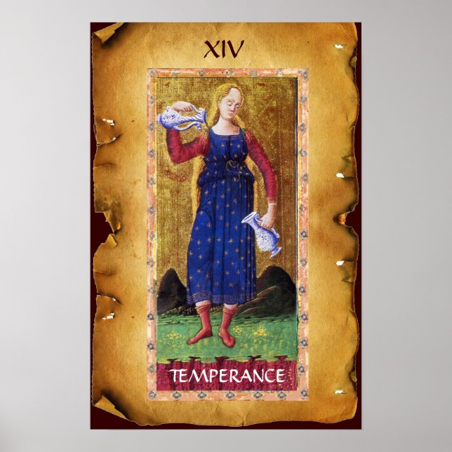 AFFICHE TAROTS DE RENAISSANCE ANTIQUE 14 / TEMPÉRANCE (Devant)