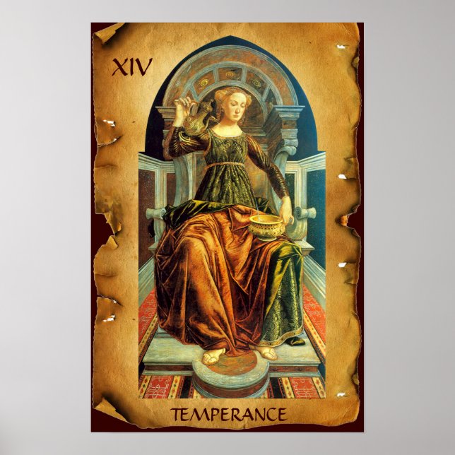 AFFICHE TAROTS DE RENAISSANCE ANTIQUE 14 / TEMPÉRANCE (Devant)