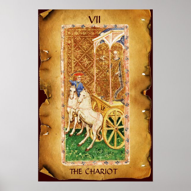 AFFICHE TAROTS DE RENAISSANCE ANTIQUE 7 / LE CHARIOT (Devant)