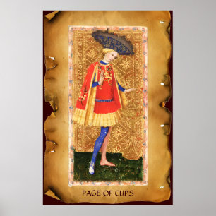 AFFICHE TAROTS DE RENAISSANCE ANTIQUE / PAGE DES TASSES