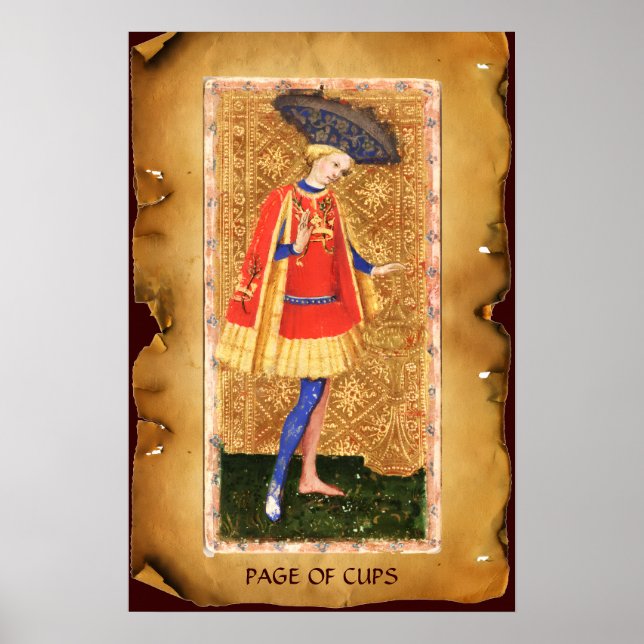 AFFICHE TAROTS DE RENAISSANCE ANTIQUE / PAGE DES TASSES (Devant)