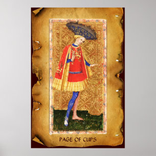 AFFICHE TAROTS DE RENAISSANCE ANTIQUE / PAGE DES TASSES