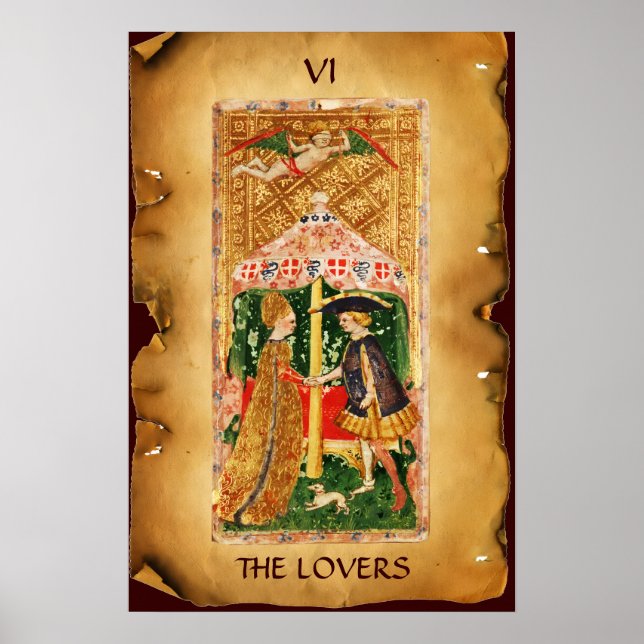 AFFICHE TAROTS RENAISSANCE ANTIQUES 6 / LES AMANTS (Devant)