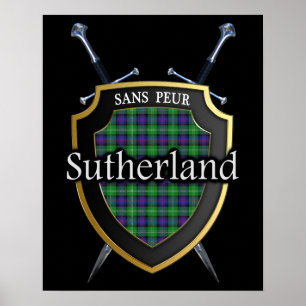 Affiche Tartan Clan Sutherland Écossais Bouclier & Épées