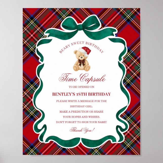 Affiche Tartan Plaid Christmas Bear Birthday Time Capsule (Devant)