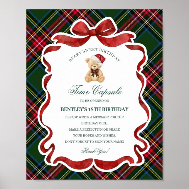 Affiche Tartan Plaid Christmas Bear Birthday Time Capsule (Devant)