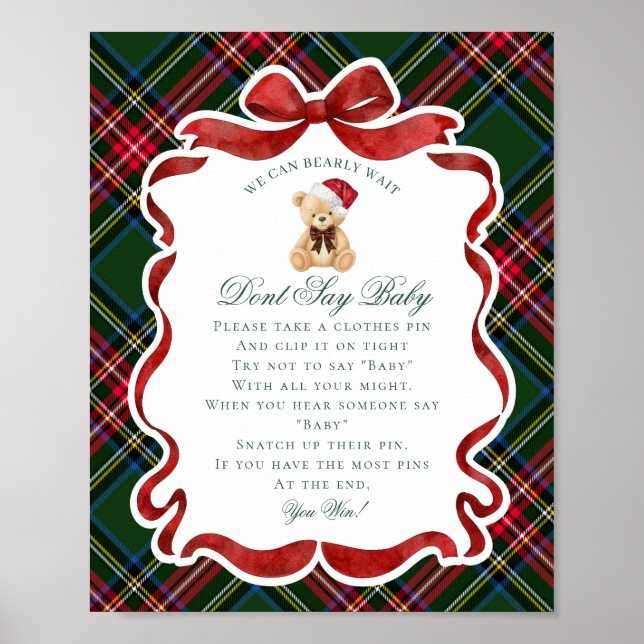 Affiche Tartan Plaid Christmas Bear Dont Say Baby Game (Devant)