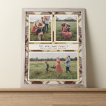 Affiche Tartan rouge beige et foncé 3 Collage photo Noël<br><div class="desc">Voici notre affiche de collage photo de famille, un mélange frappant de souvenirs chéris et d'élégance intemporelle. L'arrière - plan beige et rouge profond écossais, orné de somptueuses touches dorées, ouvre la voie à vos moments privilégiés. Un couvre-lit beige raffiné berce un collage chaleureux de trois photos de famille, capturant...</div>