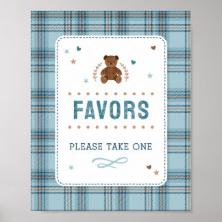 Affiche Tartan Teddy Bear, Baby Boy Shower FAVOR SIGN