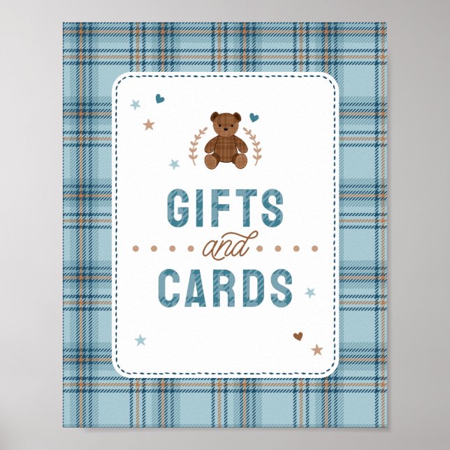 Affiche Tartan Teddy Bear, Baby Boy Shower Gifts and Cards (Devant)