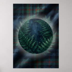 Affiche Tartan Vert Foncé de Fougère Art Botanique Écossai