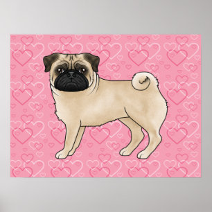 Affiche Tartine de Pug Fauve de Dessin Animé Mops Amour Mo