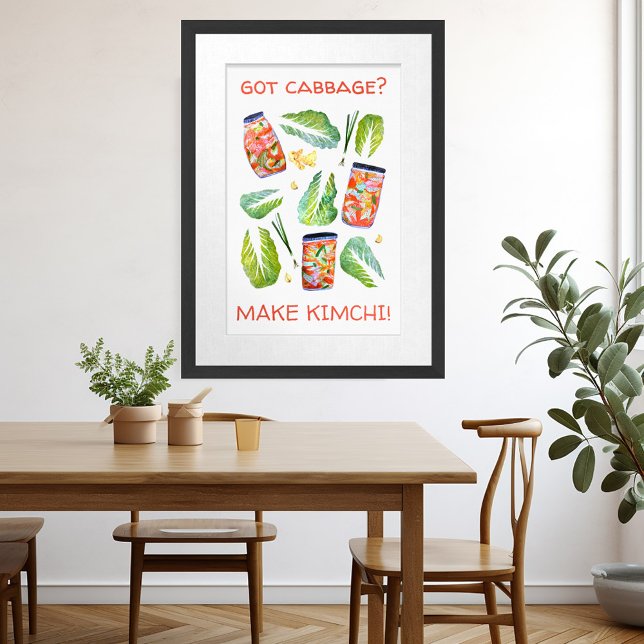 Affiche T'as du chou ? Rendre Kimchi amusant Aquarelle épi (Got Cabbage? Make Kimchi Fun Spicy Watercolor Poster Wall Art Custom Funny Cute Korean)