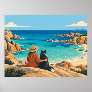 Affiche Tasmanie vintage Border Collie Souvenir