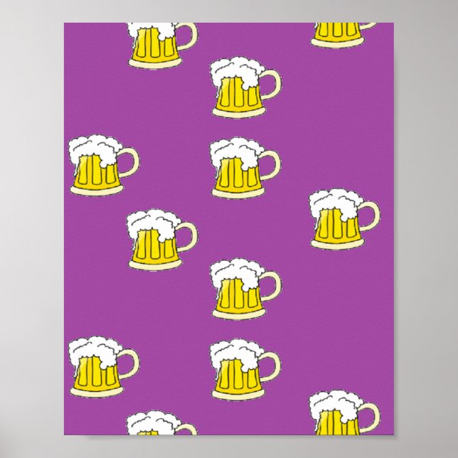 Affiche Tasse à bière mousseuse sur violet (Devant)