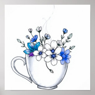 Affiche Tasse à café avec dessin de fleurs en ligne dans l