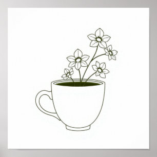 Affiche Tasse à café avec dessin de vapeur florale en lign