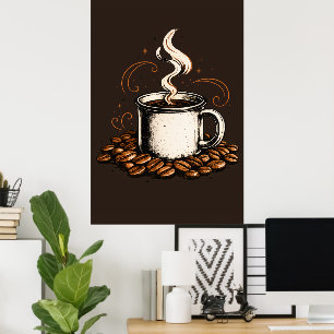 Affiche Tasse à café vintage avec grains de café Café co