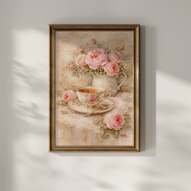 Affiche Tasse à thé avec roses (Créateur téléchargé)