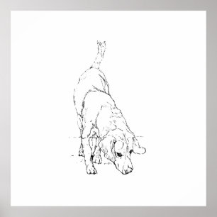 Affiche Tasse Beagle – Dessin à l'encre fait main Chien