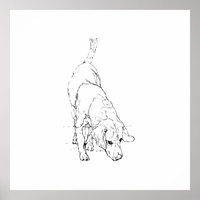 Affiche Tasse Beagle – Dessin à l'encre fait main Chien  (Devant)