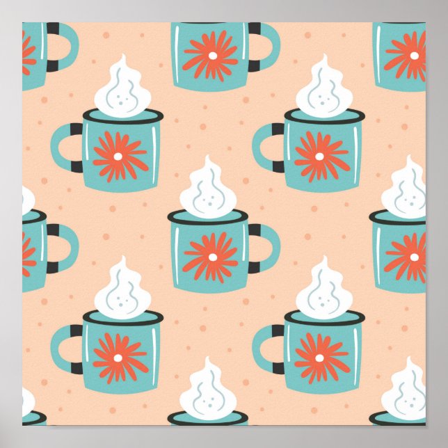 Affiche Tasse bleu clair avec motif sans couture à vapeur, (Devant)