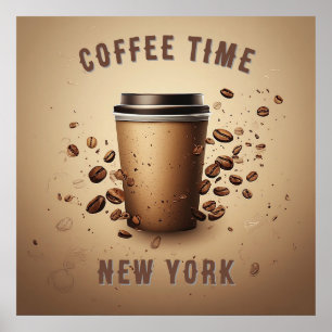 Affiche Tasse de café flottante avec grains de café