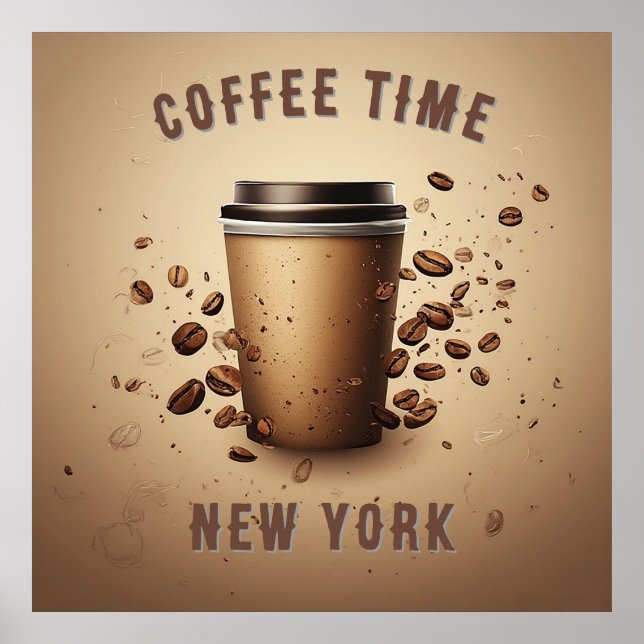 Affiche Tasse de café flottante avec grains de café (Devant)