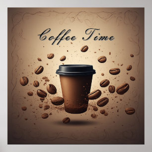 Affiche Tasse de café flottante avec grains de café