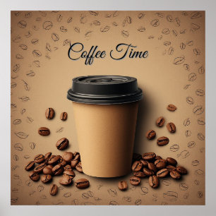 Affiche Tasse de café flottante avec grains de café