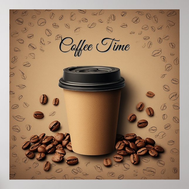 Affiche Tasse de café flottante avec grains de café (Devant)