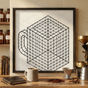Affiche Tasse de café géométrique Art de grille isométriqu