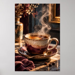 Affiche Tasse de café rustique fumant – Café chaleureux du